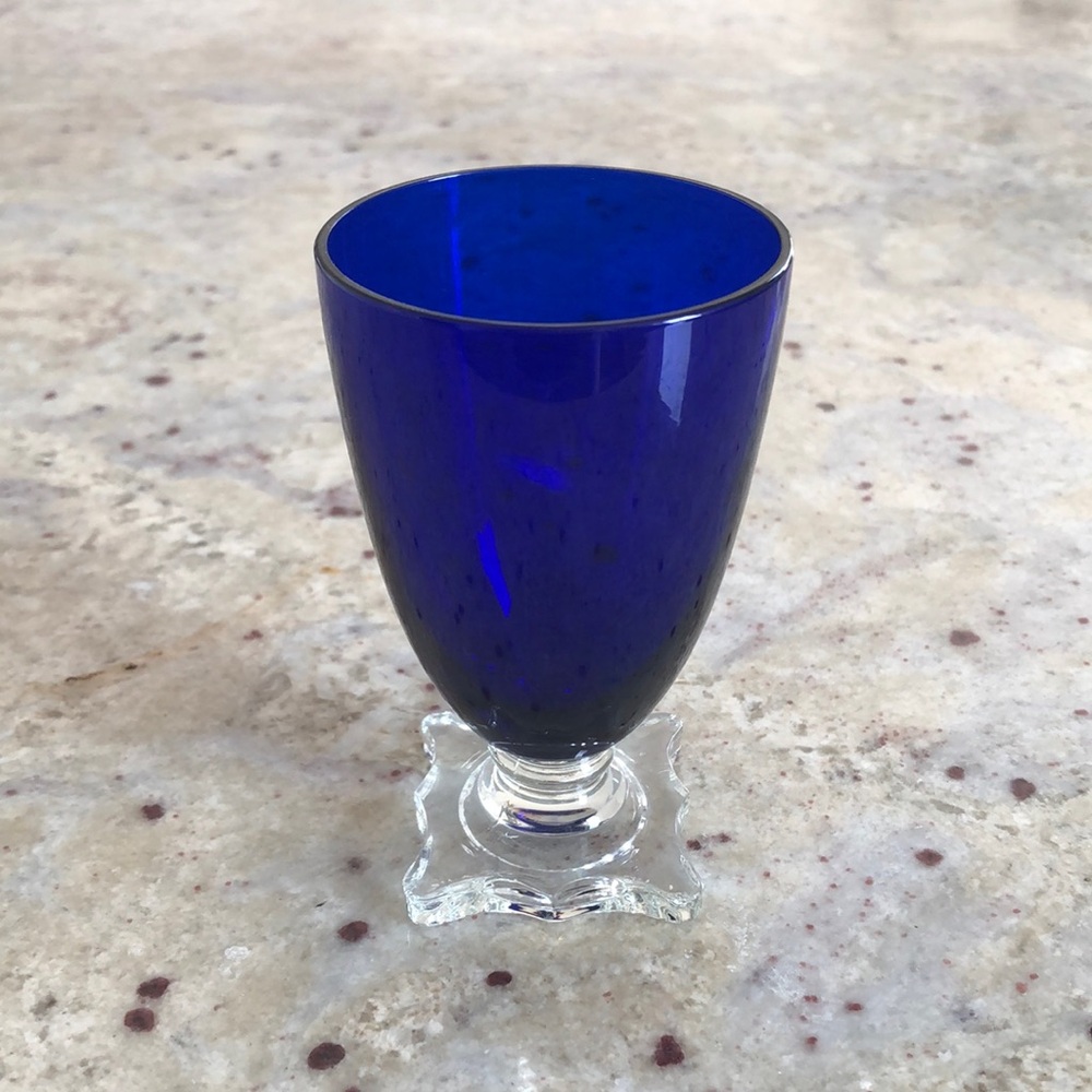 Cobalt Blue Glass Pedestal Shot Glass